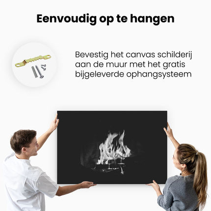 Canvas schilderij ophangen Open Haard in Huis van Bakstenen - Zwart Wit
