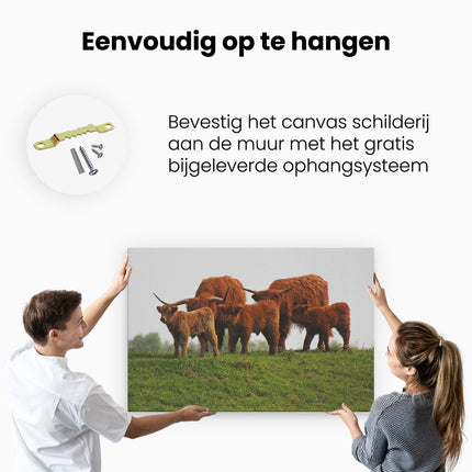 Canvas schilderij ophangen Schotse Hooglander Familie