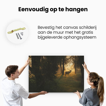 Canvas schilderij ophangen Hert in het Donkere Groene Bos