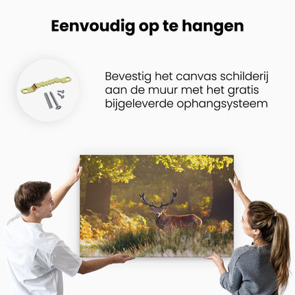 Canvas schilderij ophangen Hert in de Bossen