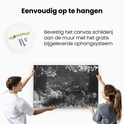 Canvas schilderij ophangen Hert in de Bossen - Zwart Wit