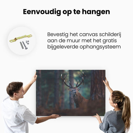 Canvas schilderij ophangen Hert in het Bos van Dicthbij