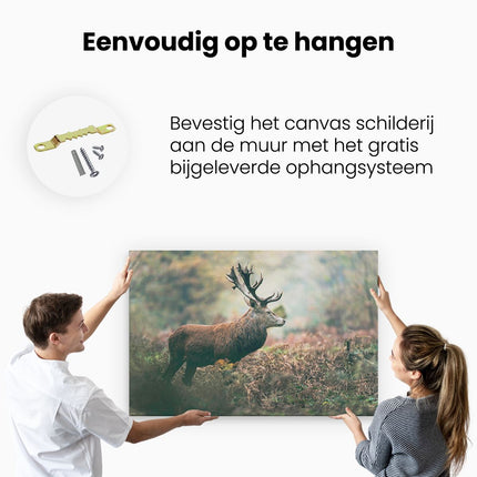 Canvas schilderij ophangen Hert in het Bos vanaf de Zijkant