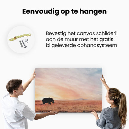 Canvas schilderij ophangen Olifant in het Savanne Veld