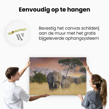 Canvas schilderij ophangen Groep Olifanten in het Wild - Kudde