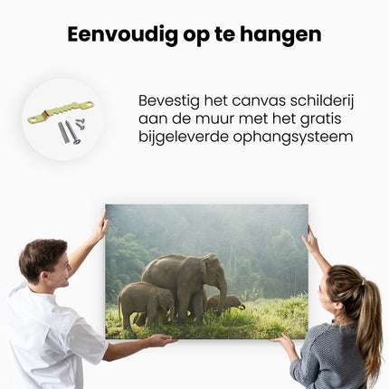 Canvas schilderij ophangen Olifanten Familie in de Jungle - Olifant