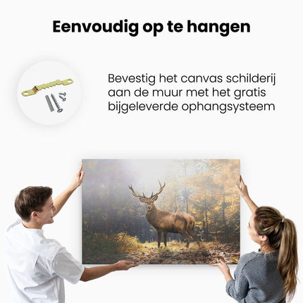 Canvas schilderij ophangen Hert Staand in een Herfstbos