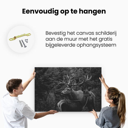 Canvas schilderij ophangen Twee Herten in het Bos - Zwart Wit