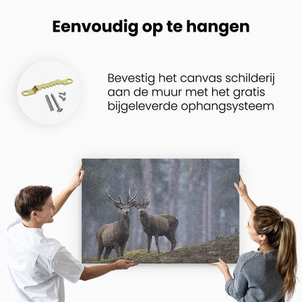 Canvas schilderij ophangen Twee Herten tijdens de Regen