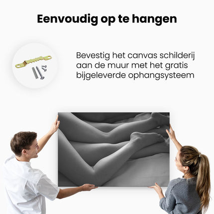 Canvas schilderij ophangen Seks in Bed - Man en Vrouw - Zwart Wit