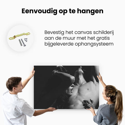 Canvas schilderij ophangen Naakte Vrouw met Man - Liefde Koppel - Zwart Wit