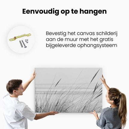 Canvas schilderij ophangen Strand en Zee met Begroeiing - Zwart Wit