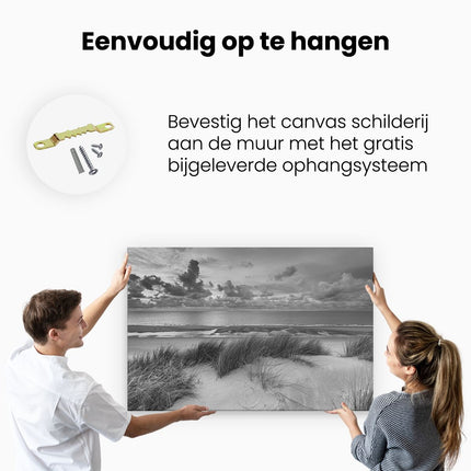 Canvas schilderij ophangen Strand en Duinen - Zwart Wit