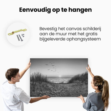 Canvas schilderij ophangen Strand en Duinen - Zwart Wit