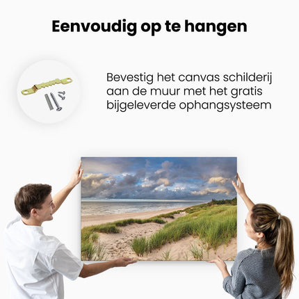 Canvas schilderij ophangen Strand en Duinen met Bewolking