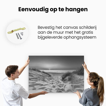 Canvas schilderij ophangen Strand en Zee met Zonsondergang - Zwart Wit