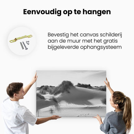 Canvas schilderij ophangen Zand Duinen aan het Strand - Zwart Wit