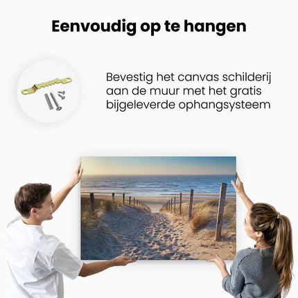 Canvas schilderij ophangen Voetpad in de Duinen met Strand en Zee