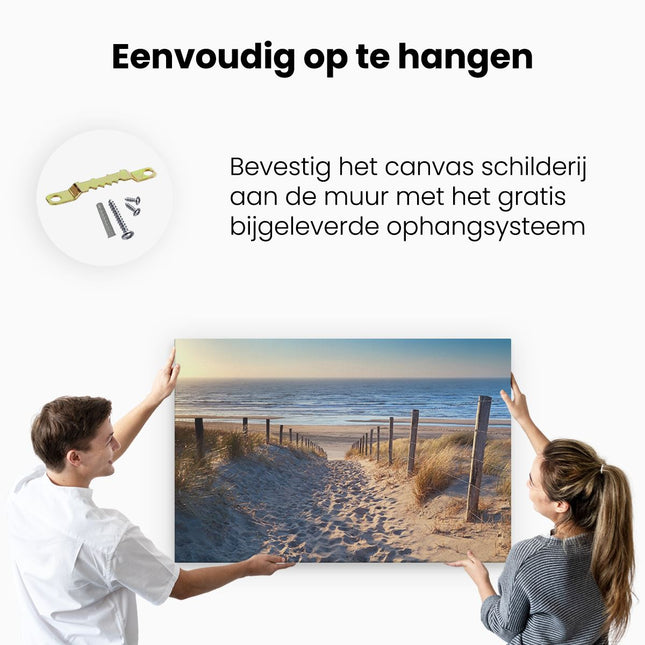 Canvas schilderij ophangen Voetpad in de Duinen met Strand en Zee