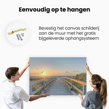 Canvas schilderij ophangen Voetpad met Zee en Vogels