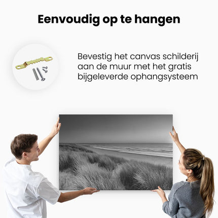 Canvas schilderij ophangen Strand en Zee met Zonsondergang - Zwart Wit