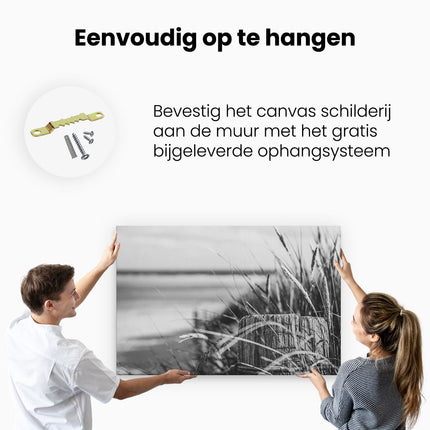 Canvas schilderij ophangen Strand en Zee op Achtergrond - Zwart Wit