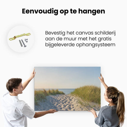 Canvas schilderij ophangen Voetpad in de Duinen met Zon