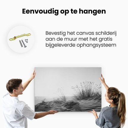 Canvas schilderij ophangen Duinen met Zon - Zwart Wit
