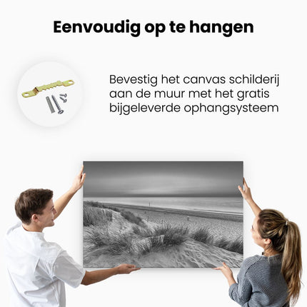 Canvas schilderij ophangen Strand en Zee vanuit de Duinen - Zwart Wit