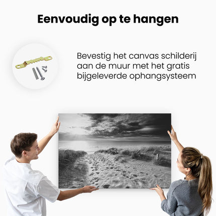 Canvas schilderij ophangen Duinen met Zee - Zwart Wit