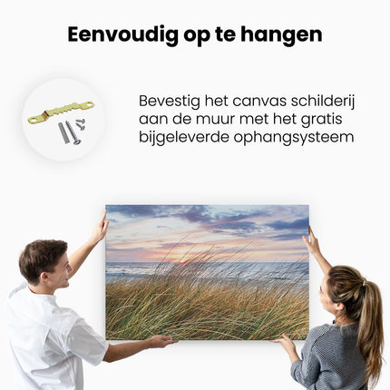 Canvas schilderij ophangen Duinen Planten met Zee en Zonsondergang - Duinen