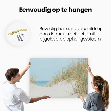 Canvas schilderij ophangen Duinplanten met Zand en Zee - Duinen