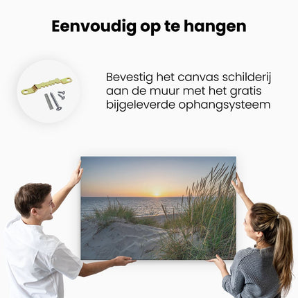 Canvas schilderij ophangen Strand en Zee vanuit de Duinen met Zonsondergang