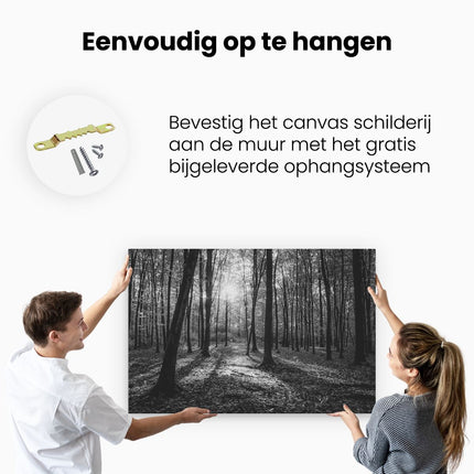 Canvas schilderij ophangen Herfst in Bos - Zwart Wit