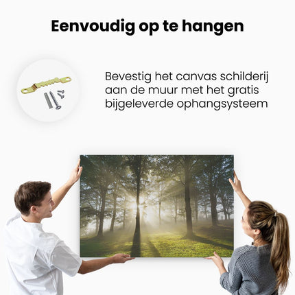Canvas schilderij ophangen Zon tussen de Bomen