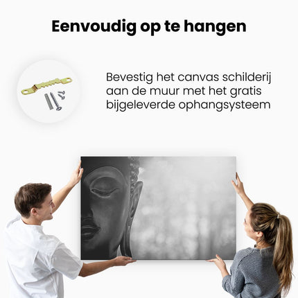 Canvas schilderij ophangen Boeddha Beeld met Zon - Zwart Wit