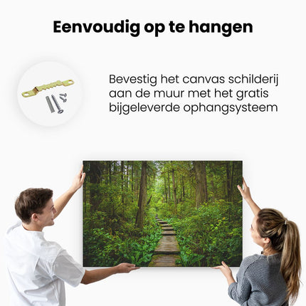 Canvas schilderij ophangen Voetpad in het Bos met Groene Planten