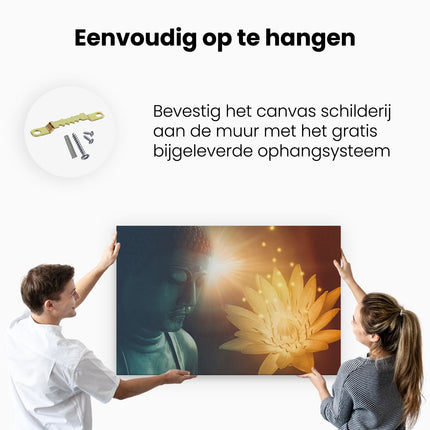 Canvas schilderij ophangen Boeddha Beeld met Bloem