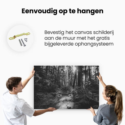 Canvas schilderij ophangen Voetpad in het Bos - Zwart Wit