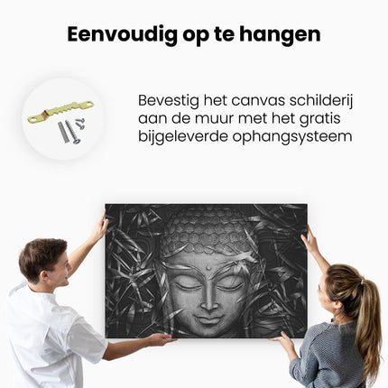 Canvas schilderij ophangen Gouden Boeddha Hoofd - Zwart Wit