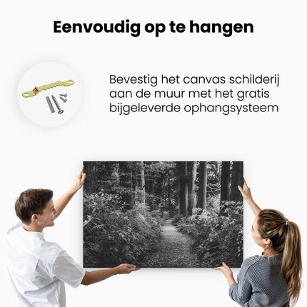 Canvas schilderij ophangen Voetpad in het Bos - Zwart Wit