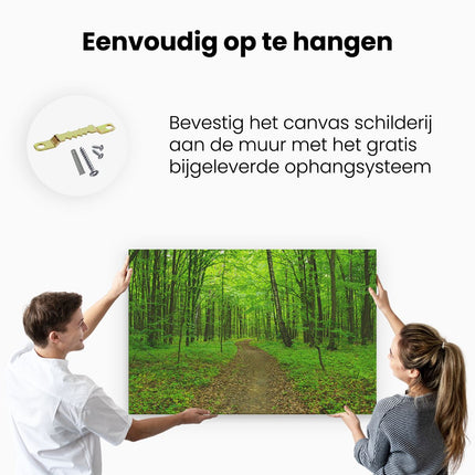 Canvas schilderij ophangen Voetpad in Groen Bos