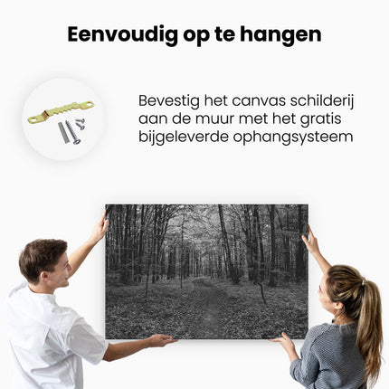 Canvas schilderij ophangen Voetpad in Groen Bos - Zwart Wit