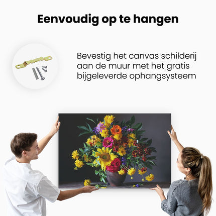 Canvas schilderij ophangen Vaas met Verschillende Bloemen