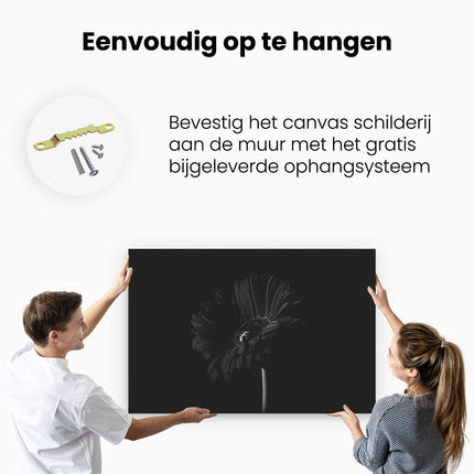 Canvas schilderij ophangen Rode Gerbera Bloem  - Zwart Wit