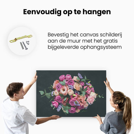 Canvas schilderij ophangen Boeket met Verschillende Bloemen