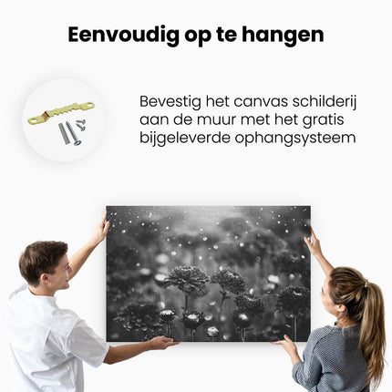 Canvas schilderij ophangen Rode Bloemen - Zwart Wit