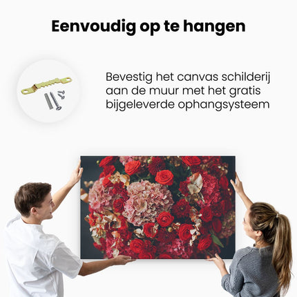 Canvas schilderij ophangen Boeket Rode Bloemen
