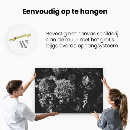 Canvas schilderij ophangen Boeket Rode Bloemen - Zwart Wit
