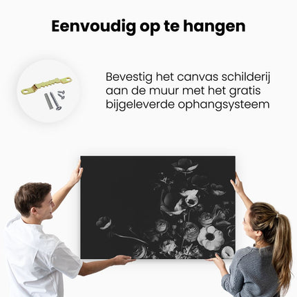 Canvas schilderij ophangen Boeket met Verschillende Mooie Bloemen - Zwart Wit